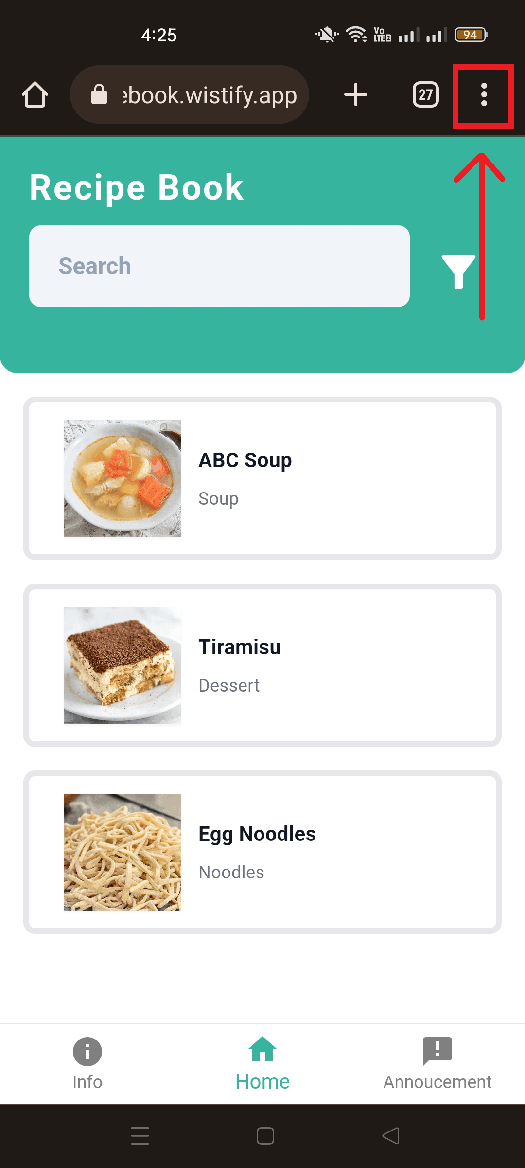 Android: Open the menu