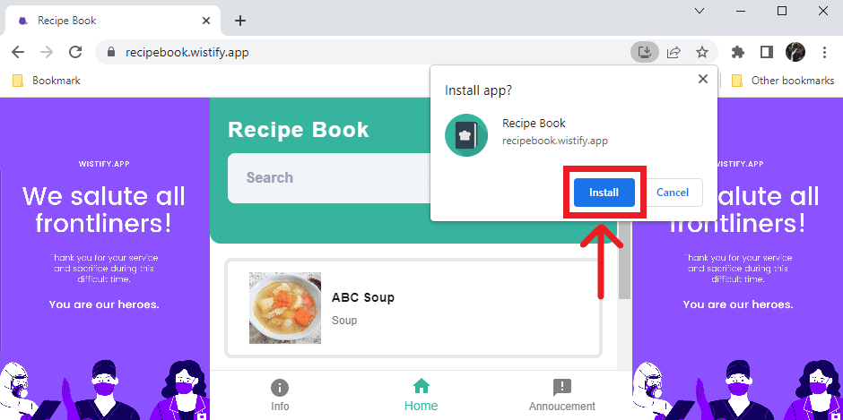 desktop: Confirm installation in Google Chrome