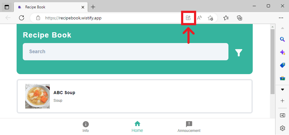 desktop: Click Install in Microsoft Edge