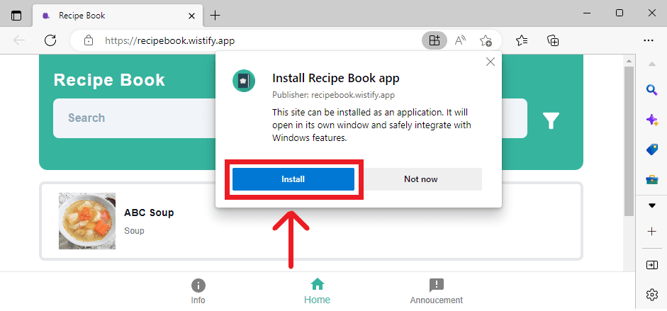 desktop: Confirm installation in Microsoft Edge